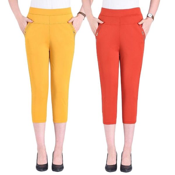 

women's pants & capris women ladies pencil summer pockets button skinny calf length casual stretch 3/4 trousers plus size female, Black;white