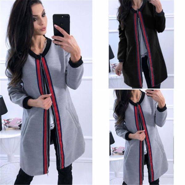 

women's jackets fashion autumn lady women long sleeve v-neck zipper casual outwear jacket coats loose, Black;brown