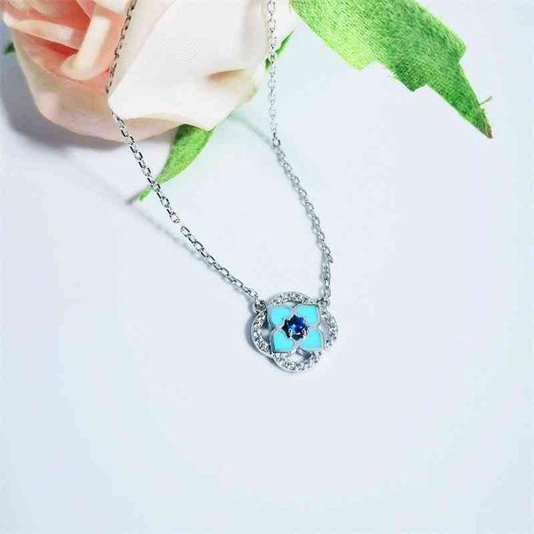 

women's simple s925 clover necklace diamond jewelry 925 silver chain, Black