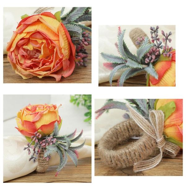 

napkin rings artificial rose flower simulation towel buckle holder serviette buckles party dinner table decoration