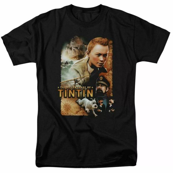 

The Adventures of Tintin Adventure Poster T Shirt Mens Licensed Movie Black, White;black