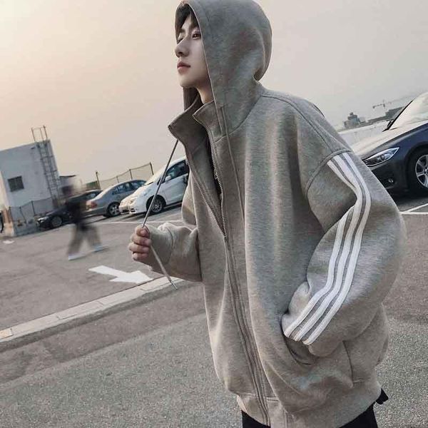 

men's jackets 2021 spring and autumn sweater male handsome korean version loose harajuku trend hooded couple wear student jacket zipper, Black;brown