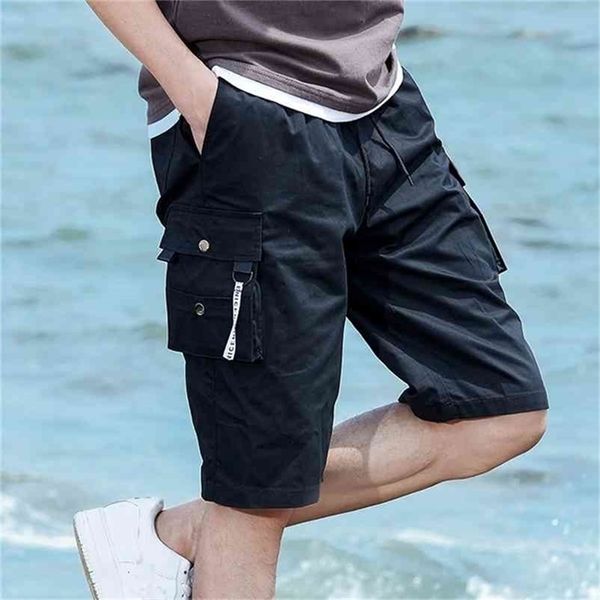 

mantlconx summer style men's multi pocket cargo shorts male cotton shorts mens casual short pants trouers plus size 7xl 8xl 210330, White;black