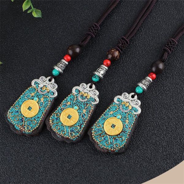 

vintage nepal long ebony thangka pendant & necklace ethnic bohemian boho buddha lucky jewelry for women men necklaces, Silver