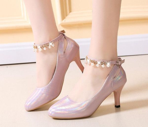 

summer heels shoes women wedding rhinestone thick fashion party dress, Black