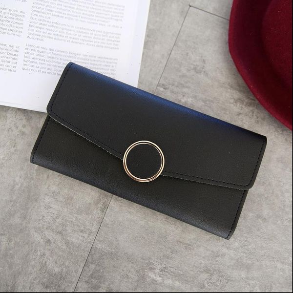 

fashion wallet leather women long pu purse zipper metal circle decor wallets female hasp coin clutch, Red;black