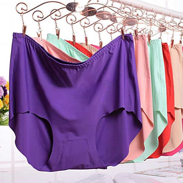 

women's panties anewmorn 80-250g of style plus fertilizer size women underwear ice silk mid waist briefs seamless one-piece, Black;white