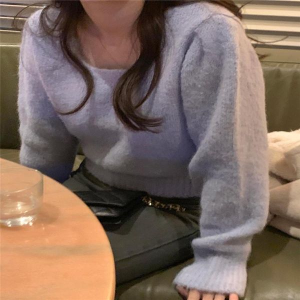 

women's sweaters crewneck simple solid sweater elegant termperament all-match gentle thicken 2021 chic, White;black