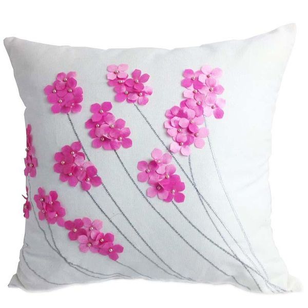 

decorative cotton embroidery cushion cover with beads,square throw pillow case white cushion/decorative