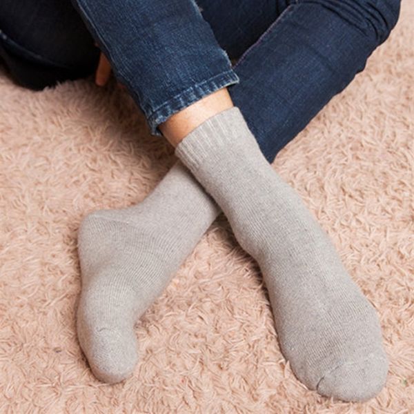 

cbhb thickened autumn and winterpure color men's wool terry warm casual cotton warm and socksfleece men's socks, Black