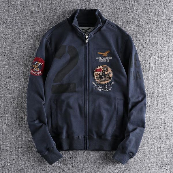 

men's hoodies & sweatshirts autumn and winter military style knitted embroidery fashion retro washed old terry cloth sports casual jack, Black