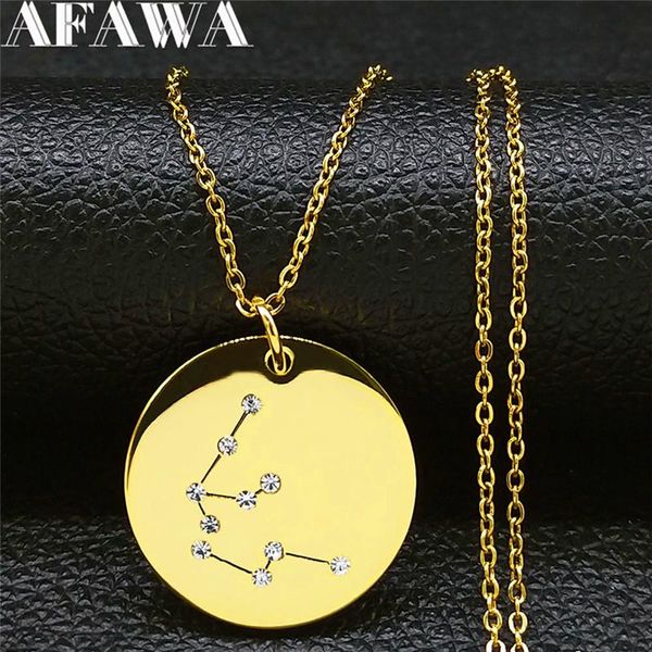 

pendant necklaces 2021 virgo astrology stainlessÂ steel statement for women round crystal necklace jewelryÂ collier etoile nxs02, Silver