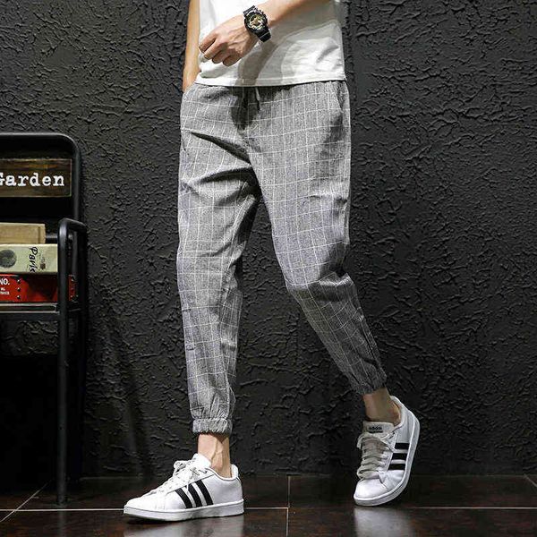 

legible summer plaid harem pants mens lightweight ankle-length loose mens joggers pants casual men trousers 4xl 5xl w220214, Black