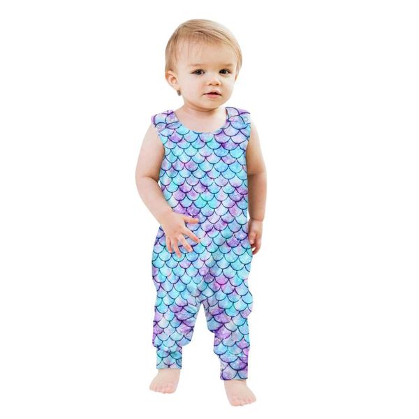 

jumpsuits fish scales printed baby boy rompers born infant girls boys jumpsuit cartoon romper summer girl clothes outfits, Blue