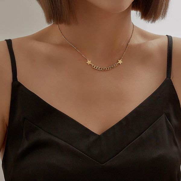 

chains stainless steel stars pendant necklace for women simple metal chain 18k gold collar waterproof party jewelry gift bag packaging, Silver