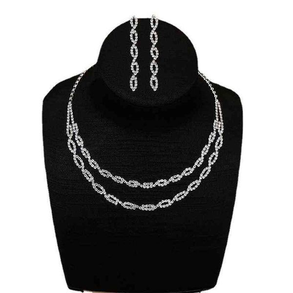 

exquisite and simple bride wedding dress necklace earring two piece suit korean rhinestone wedding necklace, Silver