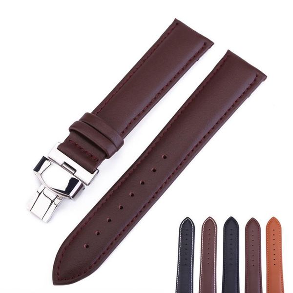 

watch bands 2021 stylish butterfly buckle leather watchstrap 12-24mm black brown men women band accessories