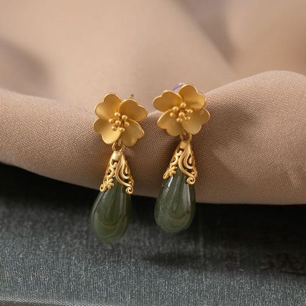 

dangle & chandelier natural hetian jasper orchid earrings chinese retro elegant light luxury fairy charm accessories women's brand jewe, Silver