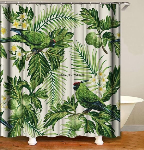 

shower curtains green tropical plants curtain natural plant leaf modern bathroom leaves printing polyester waterproof with hooks