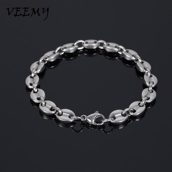 

link, chain veemy 8mm solid back cuban link gold silver color hip hop bracelets personality stainless steel jewelry gifts for men women, Black