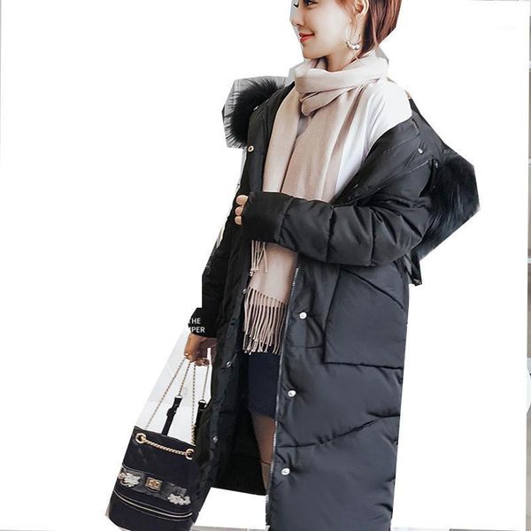 

women's trench coats womens winter coat thick warm jacket women big fur collar hooded female and jackets long cotton parkas large size, Tan;black