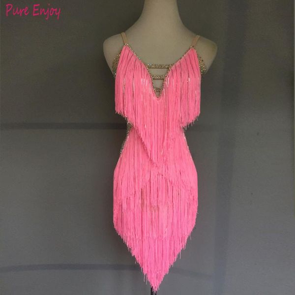 

stage wear latin dance performance competition costume pink halter dress ladies children clothes flash diamond custom made, Black;red