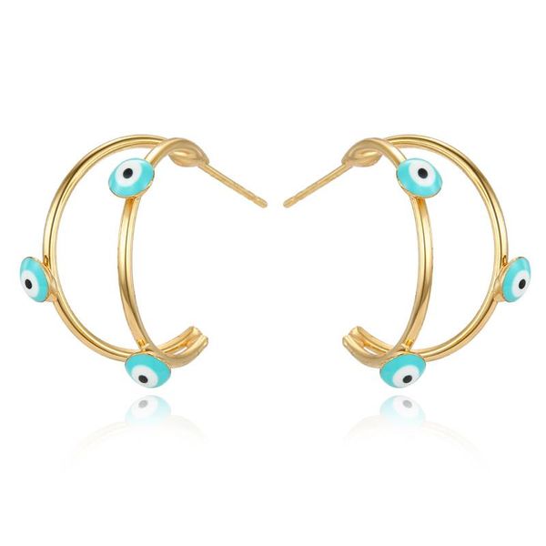

1pair vintage cute evil eye hollow stud earrings for women bohemian gold color layered circle female turkish jewelry, Golden;silver