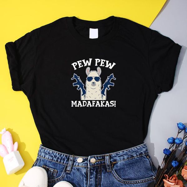 

women's t-shirt pew madafakas print t-shirts womens funny alpaca graphic tee shirt 2021 summer t shirts for women crew neck harajuku, White