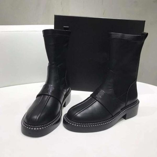 

boots vallu2021 winter all-leather stitching fashion all-match plain short, Black