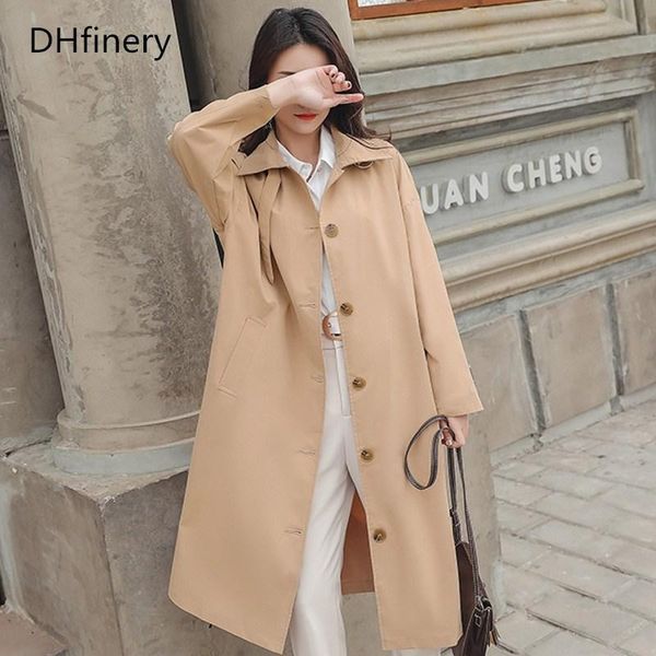 

women's trench coats dhfinery autumn winter coat women khaki black elegant office slim for bust 130-152cm plus size xl-3xl sb1397, Tan;black