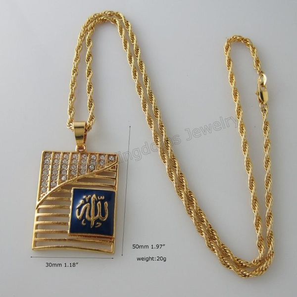 

pendant necklaces /min order is 10$/- yellow gold gp 24" or 18" black leather necklace & muslim dark blue enamel cz rectangle, Silver