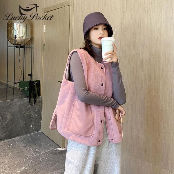 

women's fur & faux women autumn winter loose fashion solid color leather female high street slim brand vest ladies elegant coats ml1053, Black