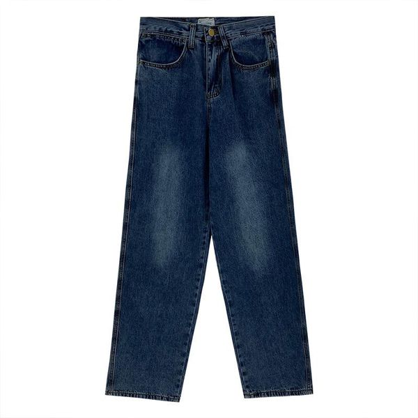 

women's jeans wide leg mom straight loose pants high waist slim floor length 2021, Blue