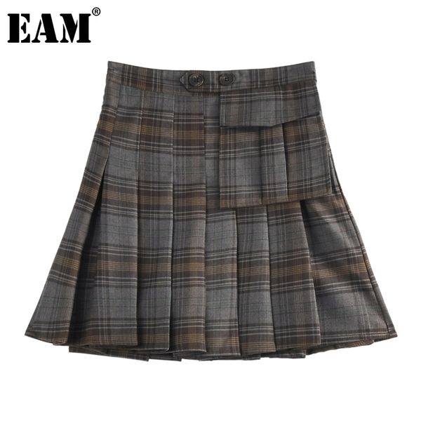 

[eam] high waist plaid single button pleated mini half-body pleated skirt women loose fashion spring summer 1dd6815 21512, Black