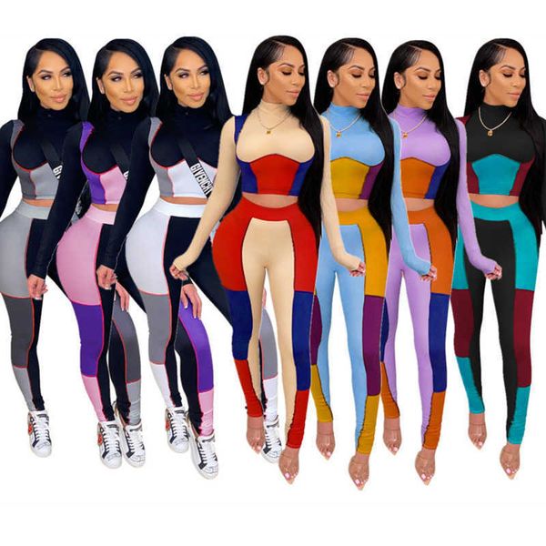 

women designers clothes 2021 tracksuits joggers suit sets panelled color fashion slim outfits hip tight two piece set the new listing, Gray