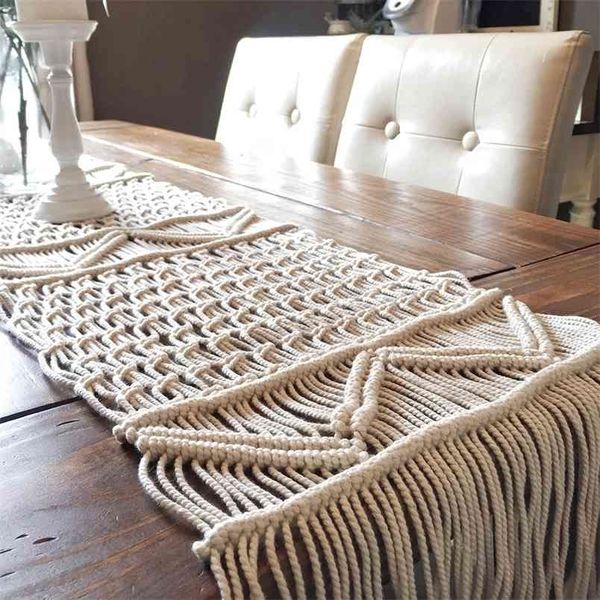 35x220cm bohemian crochet corredor de mesa oco com borlas para capa de festa de casamento de banquete decoração de pano nórdico 210708