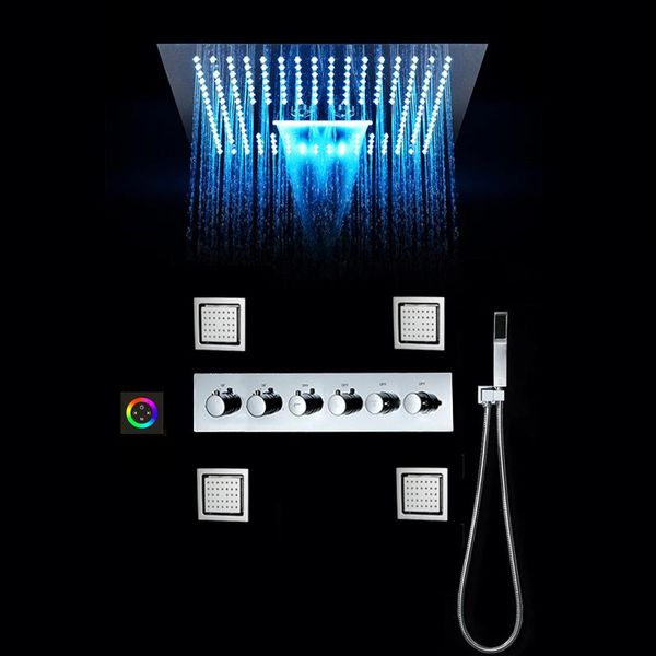 

luxury shower systems 16 inch rain head bathroom faucets waterfall led set bath thermostatic mixer black / chrome sets