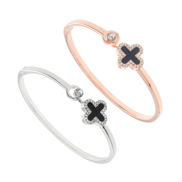 

hand catenary korean fashion lucky clover environmental protection rose gold bracelet, versatile open bracelet, Black