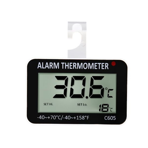 

button magnetic digital alarm thermometer for refrigerator er with high &low temperature alarm battery included