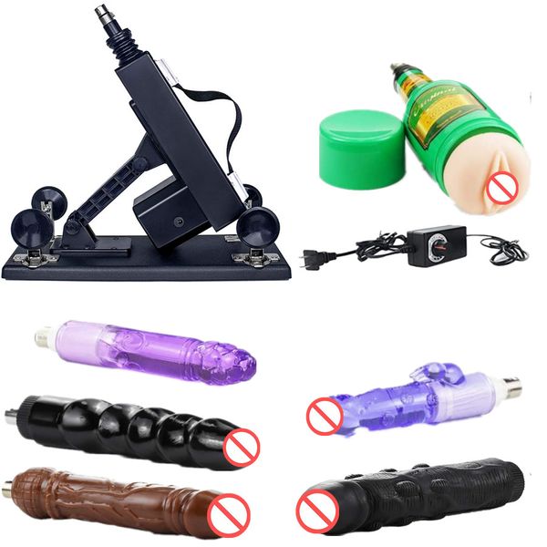 AKKAJJ Sex-Möbel für Frauen und Männer, Stoßmassage-Maschinenpistolen-Spielzeug mit 3XLR-Aufsätzen (schwarz)