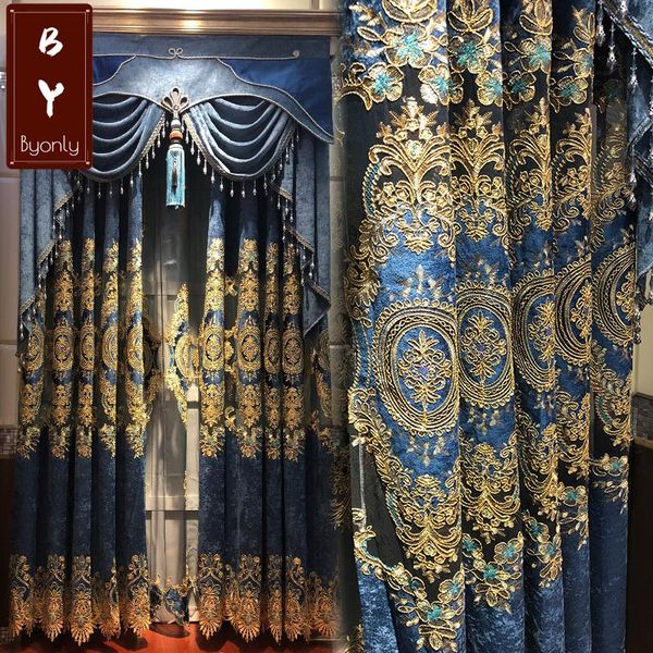 

curtain & drapes european-style high-end atmospheric luxury blue hollow embroidered curtains for living room and bedroom blackout