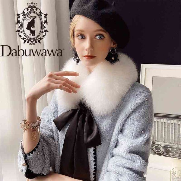 Dabuwawa Elegante Sólida Dupla Mulheres Breasted Wood Coat Cobrido Collar Macio Inverno Quente Bow Saia Long Jacket Senhoras DT1DFR019 210520