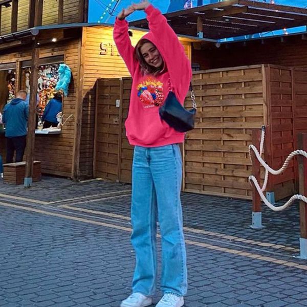 

women's hoodies & sweatshirts streetwear pattern hoodie with vintage pullover winter oversize loose women harajuku hip hop style sweats, Black