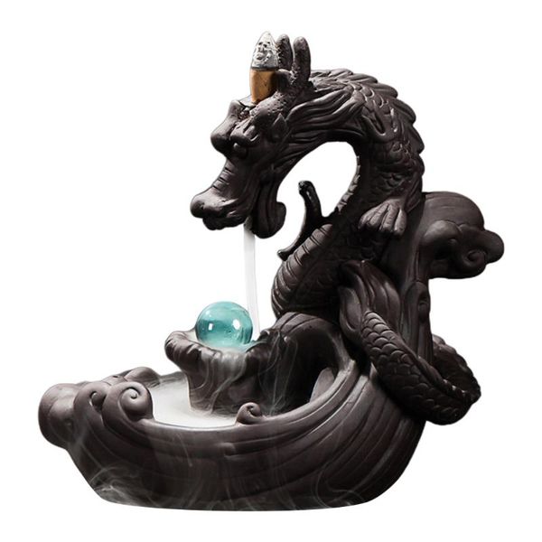 

fragrance lamps dragon incense burner ceramic reflux home decoration ornaments with crystal ball + 20pcs