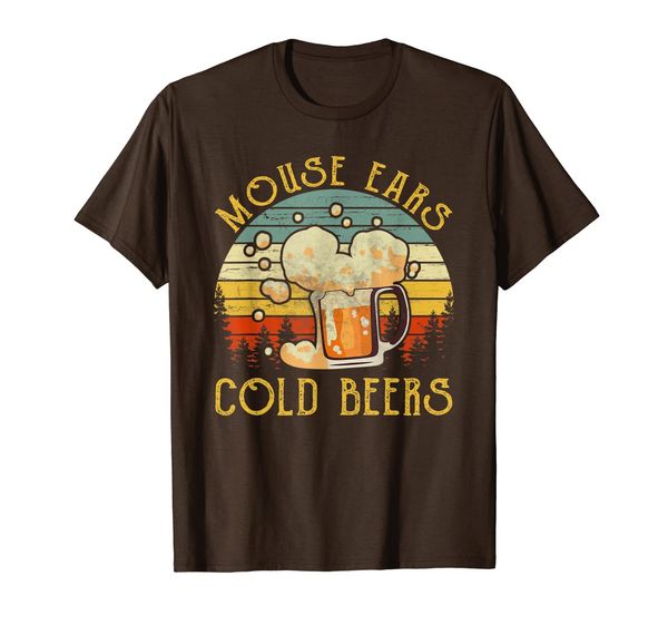 

mouse ears and cold beers, funny beer vintage t-shirt, White;black