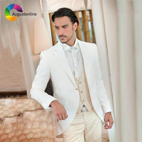 

men's suits & blazers tailcoat men wedding groom wear peaked lapel 3 pieces (jacket+pants+vest) bridegroom man costume homme, White;black