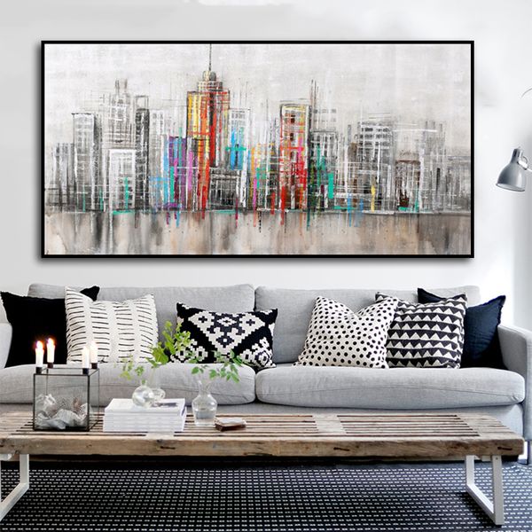 Arte astratta Città Skyline Dipinto su tela stampato su tela Wall Art per soggiorno Immagini di edifici modulari