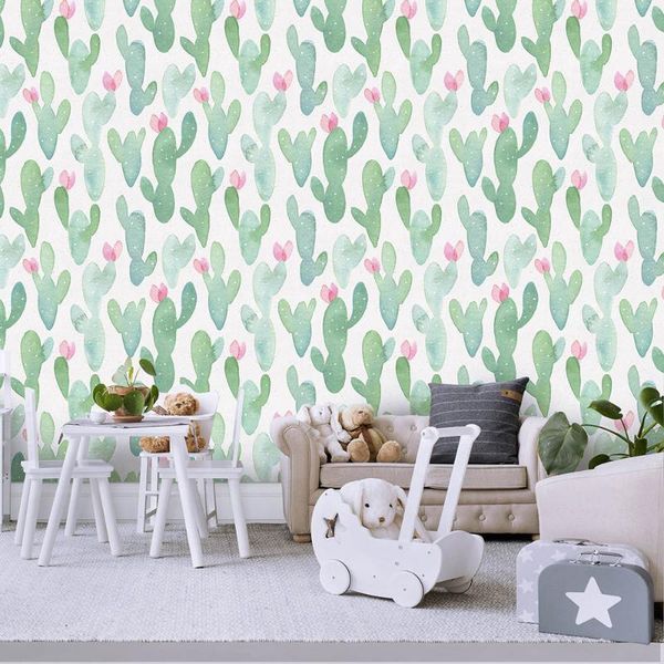 

waterproof cactus peel and stick wallpaper removable for lockers green/pink self adhesive kidroom home decorate wallpapers