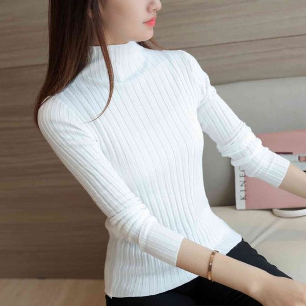 

turtleneck women sweater pullover basic rib knitted cotton essential jumper long sleeve sweaters autumn winter 210423, White;black