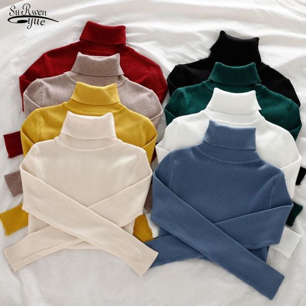 

women's sweaters 2021 autumn long sleeve sweater turtleneck women solid casual clothing slim warm knit bottoming pullover 10977, White;black
